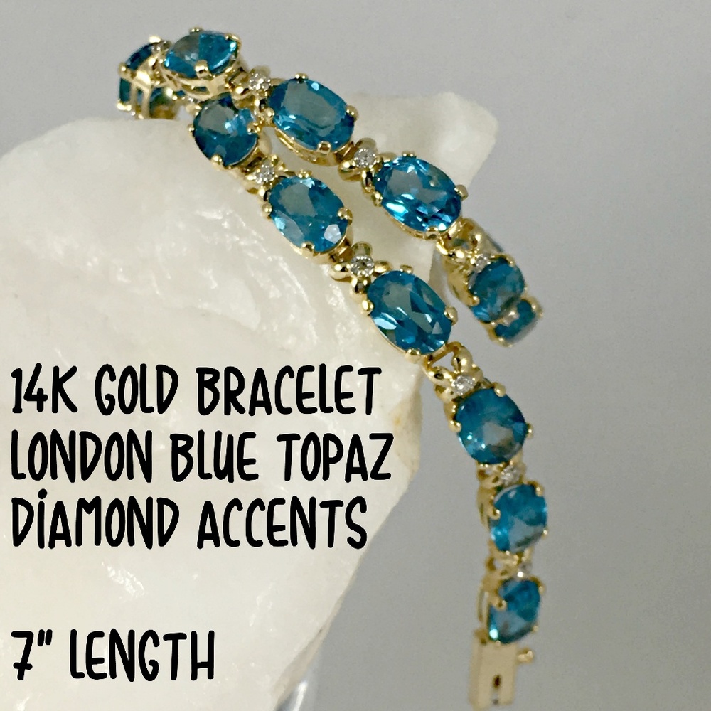 14k Gold Blue Topaz & Diamond Bracelet